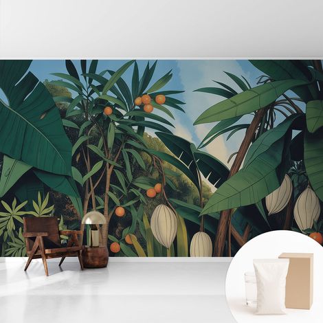 Papier peint intissé décoratif pour salon chambre et cuisine Facile à poser avec colle Jungle tropicale 416x254 cm (1/5)