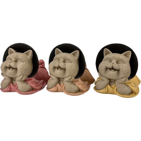 Zen-Meditations-Buddha-Katze, dekorative Figur, 3er-Set, orientalische Dekoration für Haus, Garten oder Büro