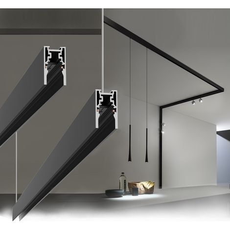 UNIVERSO BINARIO LINEARE ESTERNO IN ALLUMINIO NERO PER TRACK LIGHTS MAGNETICHE DC 48V LUNGHEZZA 2 METRI (1/5)