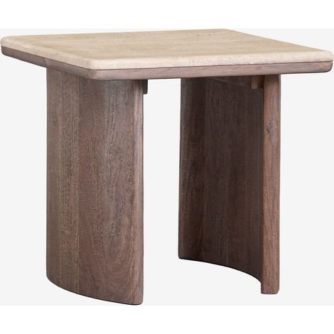 Mesa auxiliar en travertino y madera de acacia Casilda SKLUM             