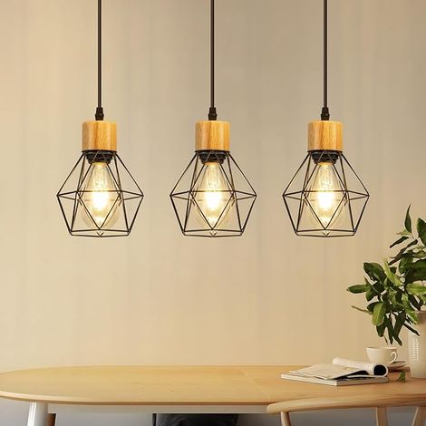 GBLY Pendelleuchte Esstisch Hängelampe Vintage Retro 3 Flammig E27 Metall Eisenkäfig Lampenschirm Schwarz Hängeleuchte Für Esszimmer Wohnzimmer Ohne Leuchtmittel