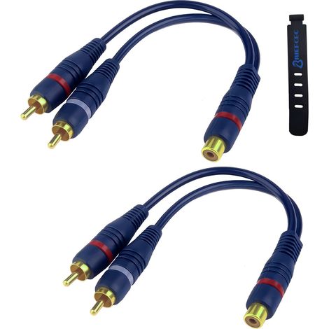 Câble Cinch Répartiteur Audio RCA Y 15CM, 1 Femelle à 2 Mâle pour Caisson Basses, Phono, AV, Audio, Subwoofer Voiture (2 Pack, Bleu) (1/5)