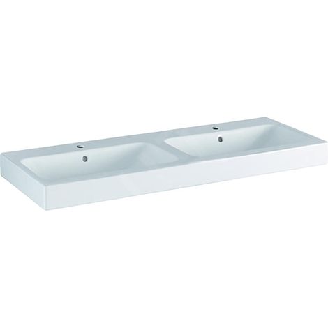 Geberit – Lavabo double 120x48,5cm blanc – Encastrable avec trou pour robinet – Trop-plein visible – Combinable avec meuble sous-lavabo