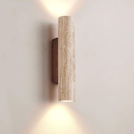 AMXCNOY Applique murale moderne simple en pierre de grotte jaune naturelle, applique murale japonaise avec spots luminescents supérieurs et inférieurs, idéale pour chambre ou chevet, hauteur : 32 cm (1/5)