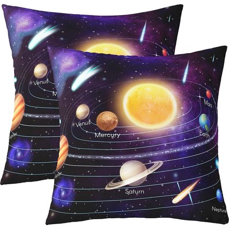 Housse de Coussin de L'Espace Extra - Atmosphérique Ensemble de 2 Pièces Star Sky Galaxy Taie D'Oreiller 60x60cm Planet Space Enfants Adult Solar System Cosmic Decoration Featured Taies D'Oreiller (1/4)