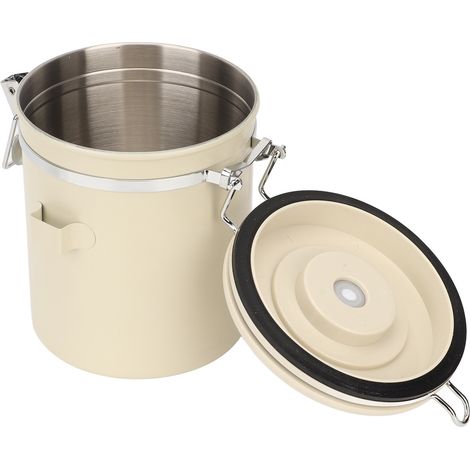 Boîte à café en acier inoxydable 304, hermétique, avec cuillère, blanc crème, 1,2 L (1/5)