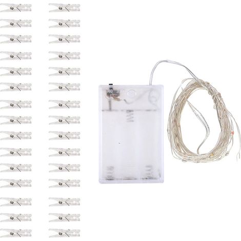 Guirnalda de luces de 3 m con 30 luces + 30 pinzas de madera para decorar tu habitación tú mismo con fotos mágicas (1/5)