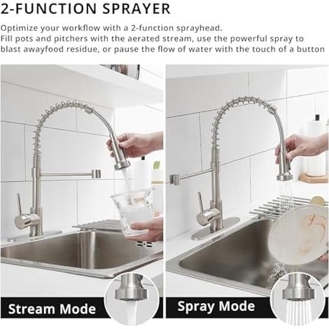 Küchenarmatur mit Arbeitsplattenblende, moderne Einhebel-Küchenarmatur aus gebürstetem Nickel-Edelstahl mit ausziehbarem Brausekopf