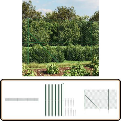 Maschendrahtzaun mit Bodenhülsen Grün 2x25 m - Maschendrahtzaun - Gartenzaun - Zaun Grün - Metallzaun - Sicherheitszaun