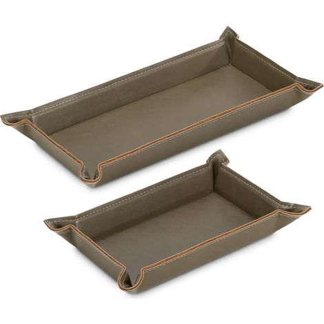Plateau de rangement en similicuir, lot de 2 plateaux pour bijoux, clés, pièces de monnaie et téléphone portable, organisateur d'entrée pour ranger vos accessoires du quotidien (1/5)