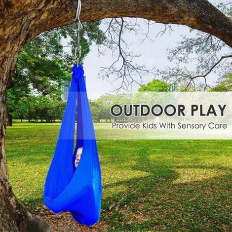 Hamac élastique pour enfants, balançoire sensorielle d'intérieur et d'extérieur, hamac de yoga et de fitness à domicile, bleu foncé. (1/5)