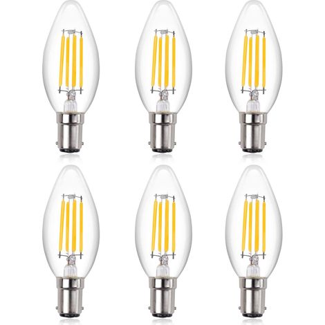 Ampoule LED Filament C35 - B15 Base Bayonnette - 4 W 2700 K Blanc Chaud - Équivalent 40 W - Angle 360° - Lot de 6 (1/5)