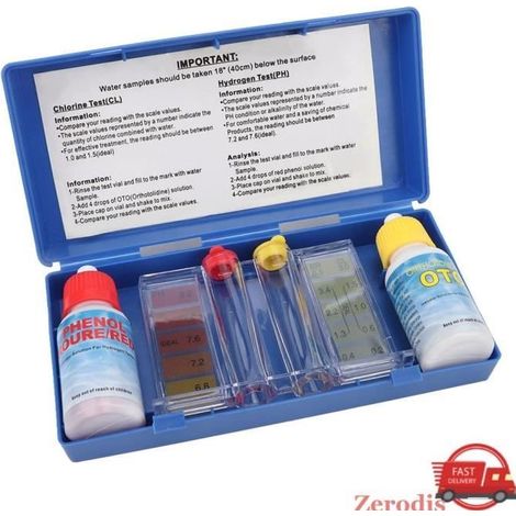 Kit de test de pH et de chlore pour piscine avec boîte de rangement - Test rapide de la qualité de l'eau (1/4)