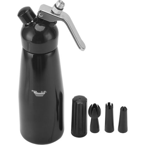 Siphon à chantilly en aluminium, acier inoxydable et plastique, 500 ml, avec trois embouts, pour la cuisine et les desserts. (1/5)