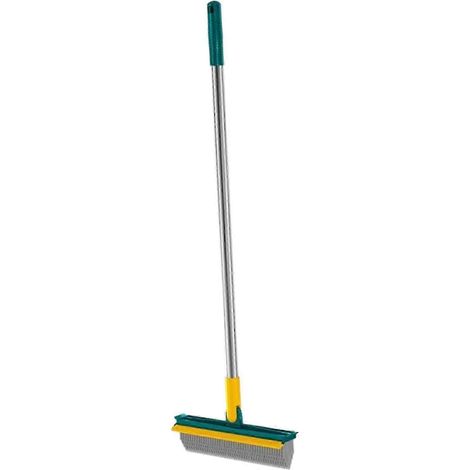 Brosse de nettoyage de sol 2 en 1, brosse à gratter, brosse à récurer pour carrelage avec long manche et raclette en silicone pour le nettoyage des sols du salon-Green