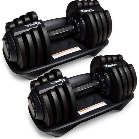 KM-Fit Manubri Regolabili (Set da 2) 1,5-18 kg, Salvaspazio, 12 Livelli di Peso e Meccanismo Girevole (1/5)