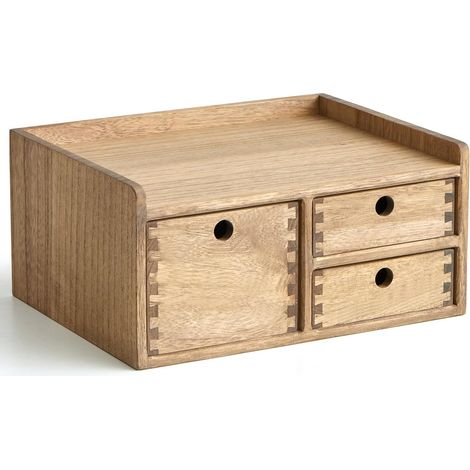 Bloc à 3 tiroirs en bois, organisateur de bureau, brun foncé  1 tablette ouverte, bois massif fait main, livré monté, tenon-mortaise, finition à l’huile végétale, courrier et accessoires (1/5)