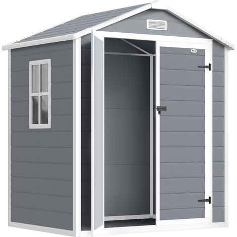 Abschließbarer Metall-Gartenschuppen, Doppeltür mit Fenster, Aluminiumrahmen, 1,80 x 1,30 x 2,10 m, grau