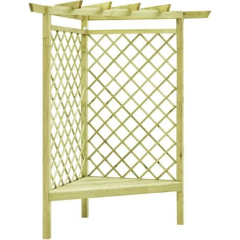 Pergola d'angle avec assise, 130x130x197 cm, pin imprégné. (1/5)