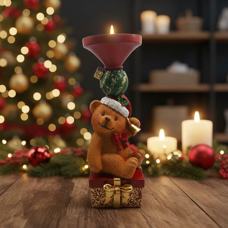 Portacandela di Natale con orsetto per decorazioni natalizie, da 28 cm (1/4)