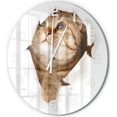 Horloge Murale Ronde Design en Verre Trempé Silencieuse Décoration Intérieure Chat fi 60 cm (1/5)