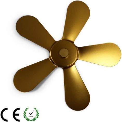 1 Pale de Ventilateur pour Poêle à bois, 5 Lames, Métal, Or, Chauffage Intérieur (1/3)