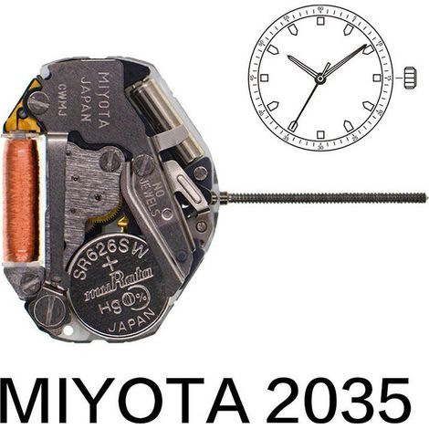 Auf Lager: MIYOTA 2035 Uhrwerk, elektronisches Uhrwerk ohne Datumsanzeige, Quarzwerk mit drei Zeigern. (1/5)