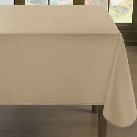 Nappe en toile cirée 140x180 cm - Avec ourlet - Aspect lin - Résistant aux intempéries - En PVC - Imperméable - Rectangulaire - Pour l'extérieur, anniversaire, pique-nique, fête, barbecue (1/5)