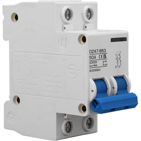 Mini-DC-Leistungsschalter 500 V, 2-polig, DIN-Schienenmontage, mit elektromagnetischer Auslösung, Niederspannung, Typ B, für Solaranlagen