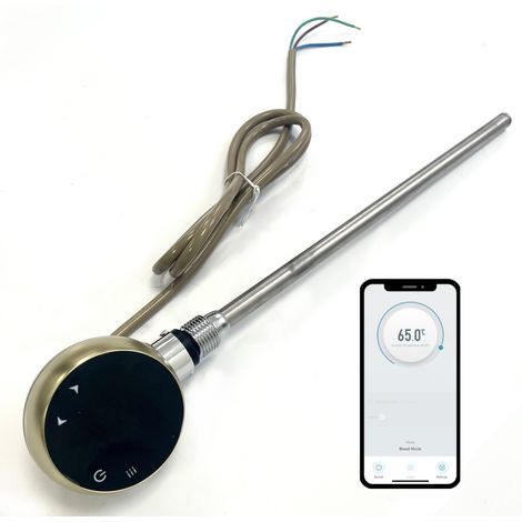 400w WiFi Electric Smart Heating Element for Towel Rails and Radiators with LED touchscreen Thermostat/Timer Energy Efficient Brushed Brass (1/4)