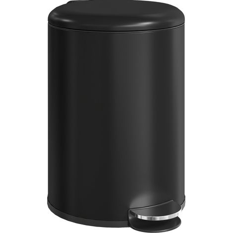 Poubelle de cuisine métallique 20L noire avec couvercle soft-close et pédale (1/5)