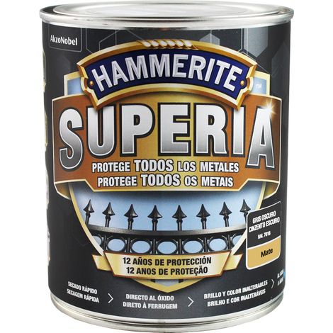 HAMMERITE superia mate gris oscuro 0.750 l , Hammerite Superia mate gris oscuro 0.750 L Nueva generación en esmalte antioxidante al agua Aplicado directo al óxido sin neces (1/2)