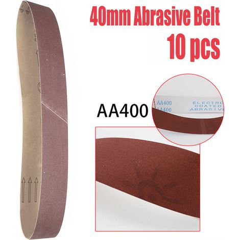 Lot de 10 bandes abrasives de 40 mm de large (maille 400) Machine à tréfiler les tubes ronds en acier inoxydable, polisseuse, ponceuse à bande, meuleuse, meuleuse d'angle, ponceuse à bande variable, a (1/5)