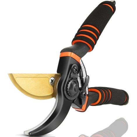 Sécateur professionnel Hewog de 21,6 cm (8,5 pouces) en acier SK5 et titane, tranchant, portable et robuste - PH153, avec poignée orange, ressort et lame d'origine [Porte-cartes] (1/4)