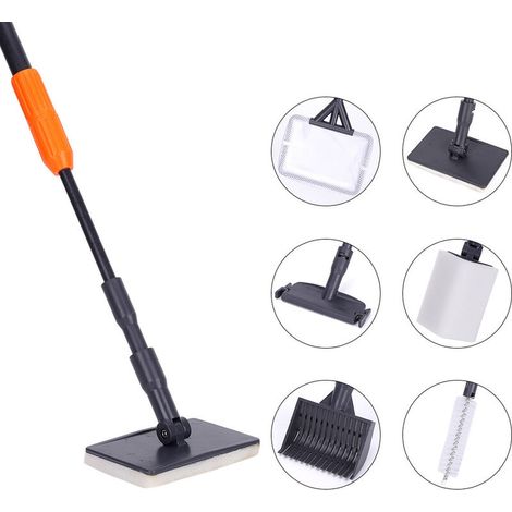 Accessoire Nettoyage Aquarium, 6 in 1 Télescopique Trousse, Filet Pêche + Râteau Gravier + Eponge Angle Droit + Lame Rasoir + Eponge Plate + Brosse Tuyau (1/5)