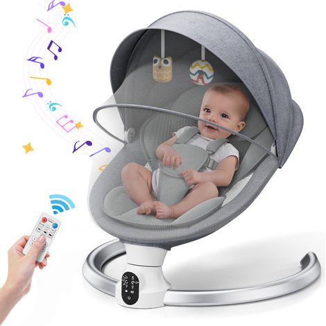 Transat électrique Bluetooth pour bébé avec harnais de sécurité 5 points amélioré, 5 vitesses, 3 minuteries et contrôle via application/télécommande/panneau tactile (1/5)