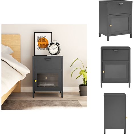 Nachttisch Anthrazit 40x30x54,5 cm Stahl und Glas - Nachttisch - Beistelltisch - Wohnzimmer Dekoration - Modernes Design - Anthrazit (1/5)