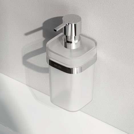AM.PM Func Seifenspender Wandmontage Flüssigseifenspender nachfüllbar Dispenser für Seife oder Duschgel mit Bohren Edelstahl Glas, Chrom (1/5)