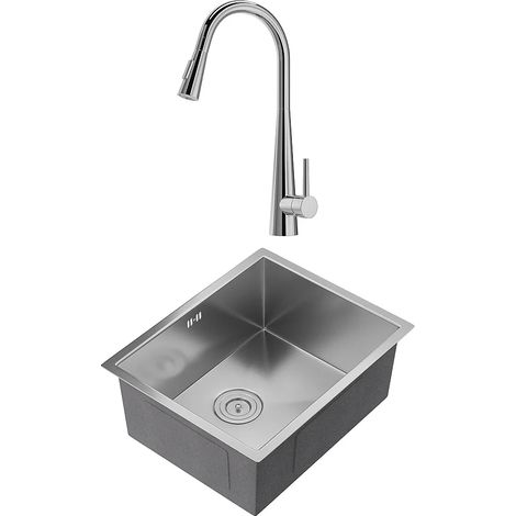 Set lavandino 55 x 45 cm SOELA + rubinetto con doccino RONA Acciaio inox Grigio e cromato (1/5)
