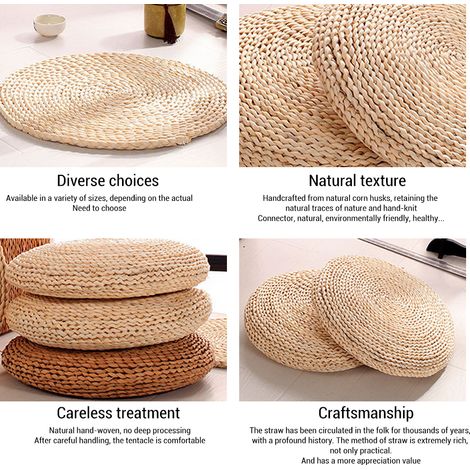 Coussin de méditation en paille ronde avec rembourrage soyeux pour yoga et sol (1/5)