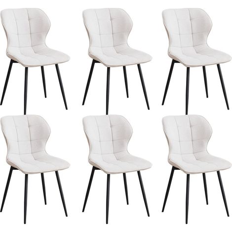 Wokaka Lot de 6 Chaises - Pieds en métal - Dossier Assise rembourrée pour Cuisine Salon Chambre Bureau - style rétro - Blanc (1/5)