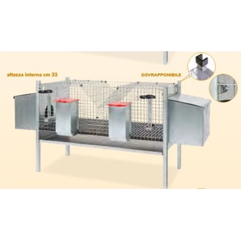 Gabbia Conigli con 2 Nidi per Fattrici Cm 154x53x70h CONTRO FRATELLI