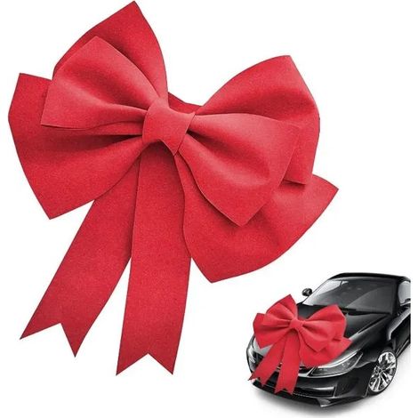 Nœud décoratif Extra Large,Gros Noeud Cadeau Voiture 50x60cm, avec Ruban adhésif Attaches, décoration élégante pour Noël, Mariage (1/5)