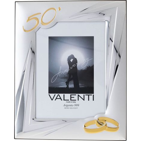 Valenti&Co - Cornice Portafoto in Argento cm 18x24. Ideale come regalo per nozze d'oro - 50 anni di matrimonio o per il cinquantesimo di parenti, nonni o mamma e papà. (1/4)