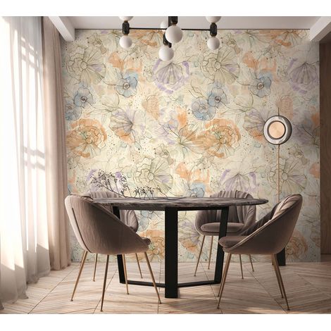 Papier peint intissé Fleuri Beige - 10,05 x 0,53 m (1/3)
