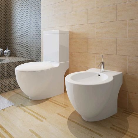 Ensemble de toilette et bidet sur pied blanc céramique (1/5)