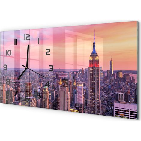 Horloge Murale Panoramique Moderne 60x30 cm Verre Trempé Sans Tic-Tac Ouest de New York (1/5)