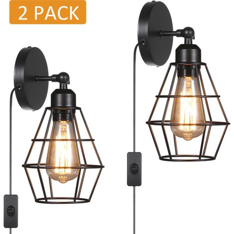 Vintage-Wandleuchte, 220-240 V Wechselstrom, E27-Fassung, Schalter (2er-Set)