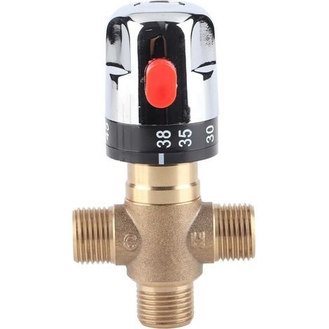 Mitigeur Thermostatique de Douche, 3 Voies, G1/2", Laiton Massif, Finition Chrome, Contrôle de Température 35-45°C (1/5)