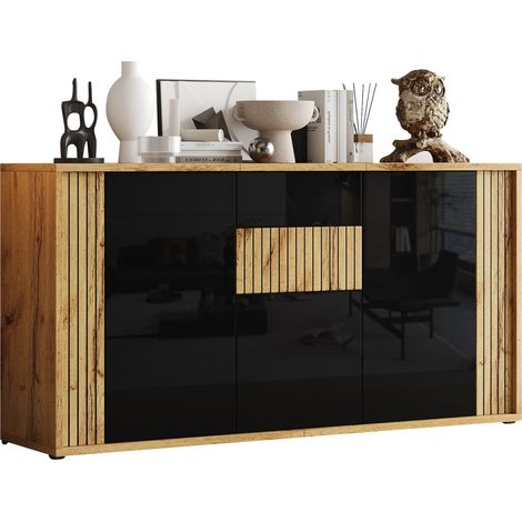 Sideboard 3 portes Noir Bois 140x35x71cm (1/5)